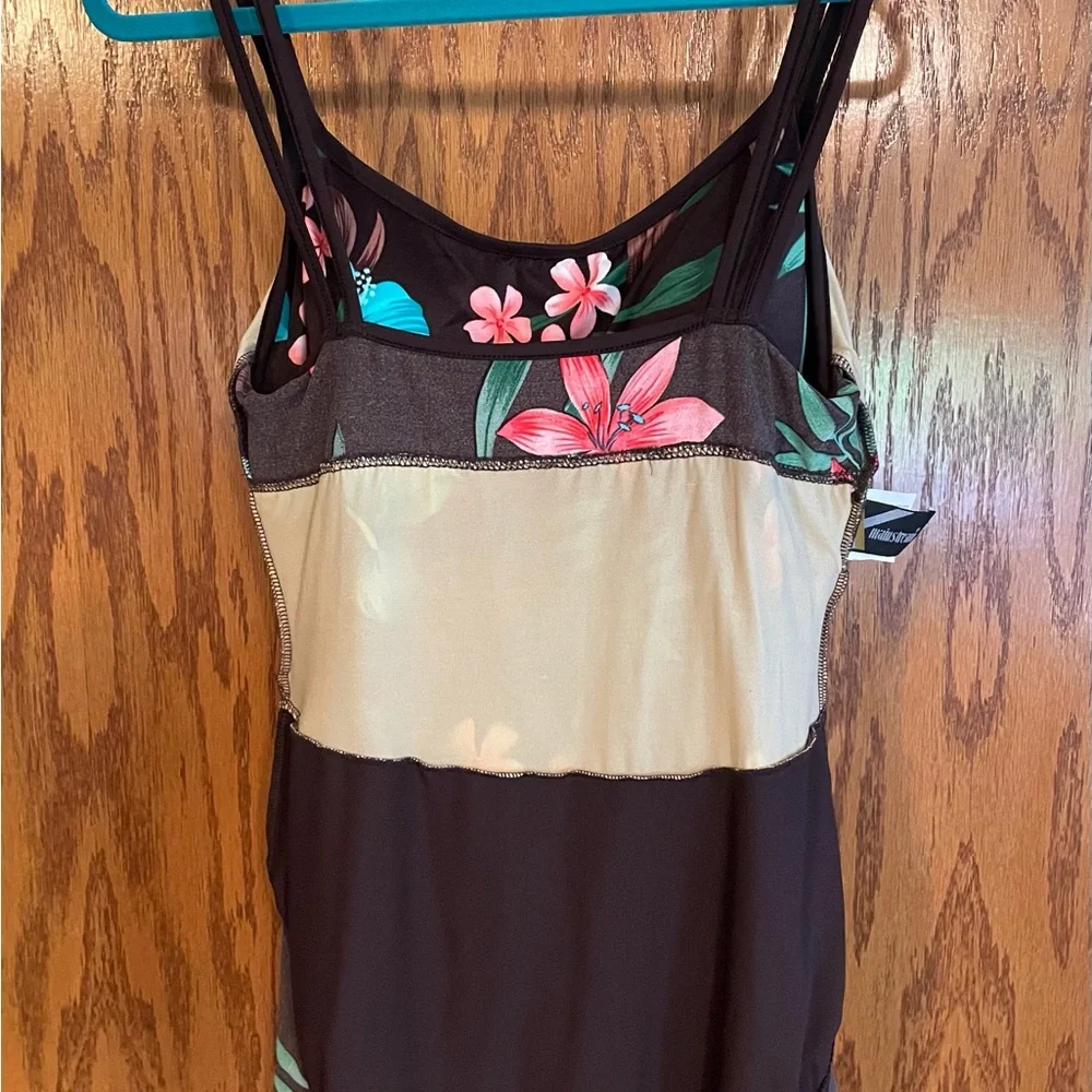 Floral Brown Swim Dress with Pink and Blue Accents Size 16 - Picture 7 of 8